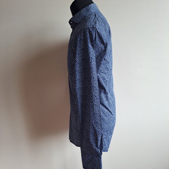 New Bruun & Stengade Men's Slim Fit Floral Button Down Blue Shirt Size 40 - Picture 6 of 16